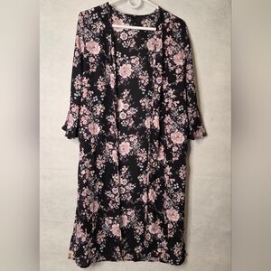 Art Class Black and Pink Sheer Floral Kimono‎ 3/4 Flare Sleeve Size XL